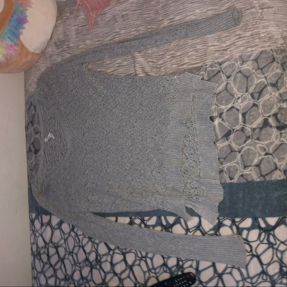 gray knit cardigan